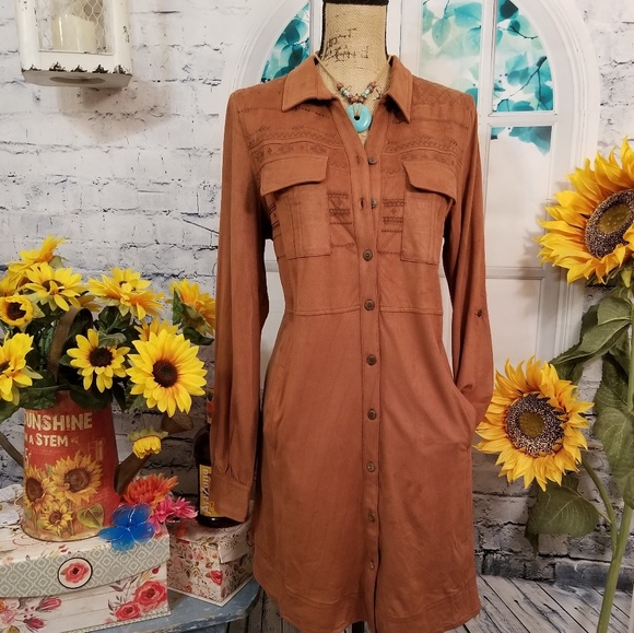 🆕️🌷BOHO GLAM!🌷FAUX SUEDE EMBROIDERY DRESS - Picture 3 of 8